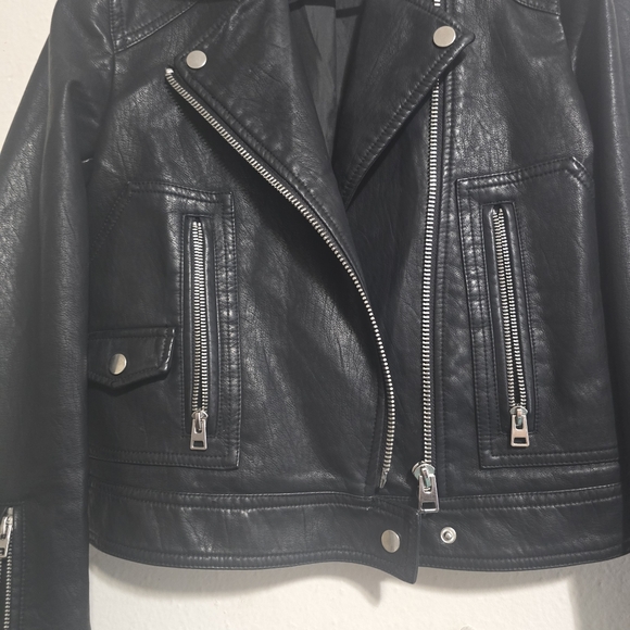Topshop Black Leather Biker Jacket - Picture 4 of 11
